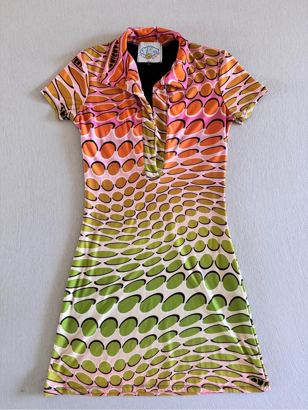 omighty Pink Orange Green Retro Dot Polo Mini Dress